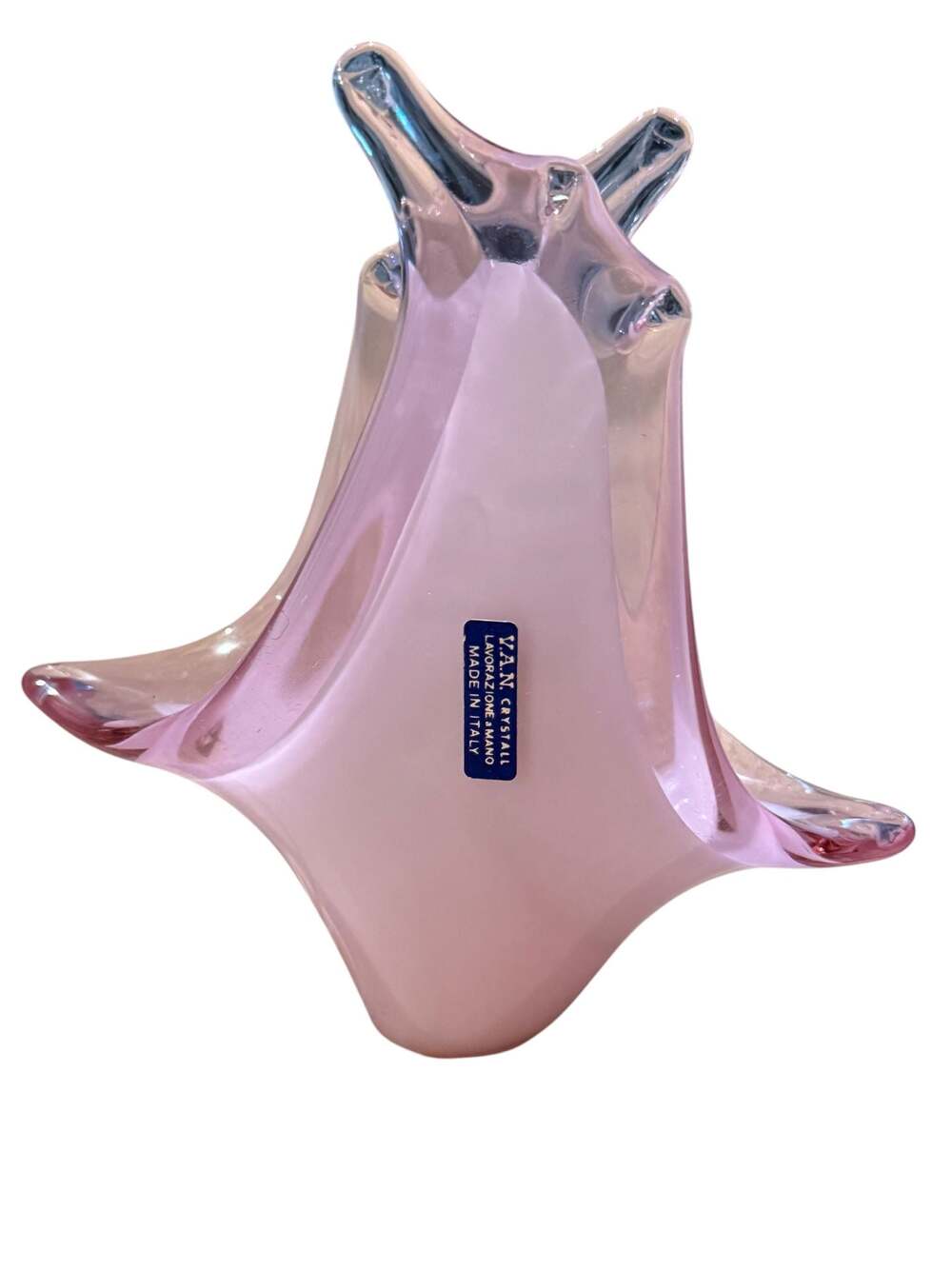 V.A.N. Crystal Lavorazione a Mano Italian Pink Art Glass Napkin Holder/Basket